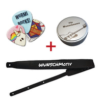 Geschenkset "Guitarist Gepolstert Deluxe No.1" mit bedrucktem Gitarrengurt