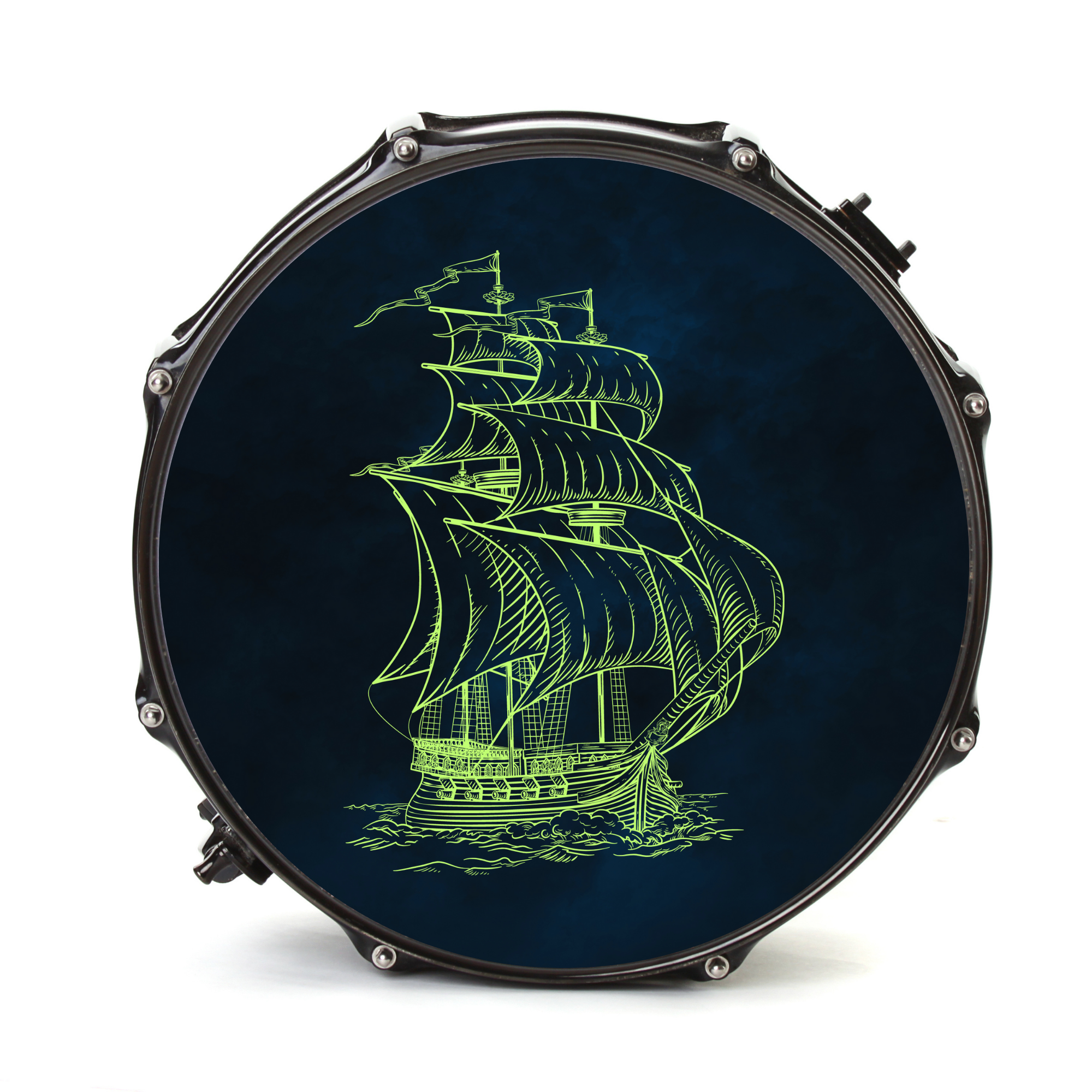 Nachleuchtender Bassdrumfell-Aufkleber mit Ship-Design - DER BANDMARKT