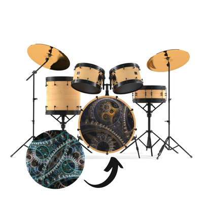 Bassdrumfell-Aufkleber mit Steampunk-Design (2er-Set) - DER BANDMARKT