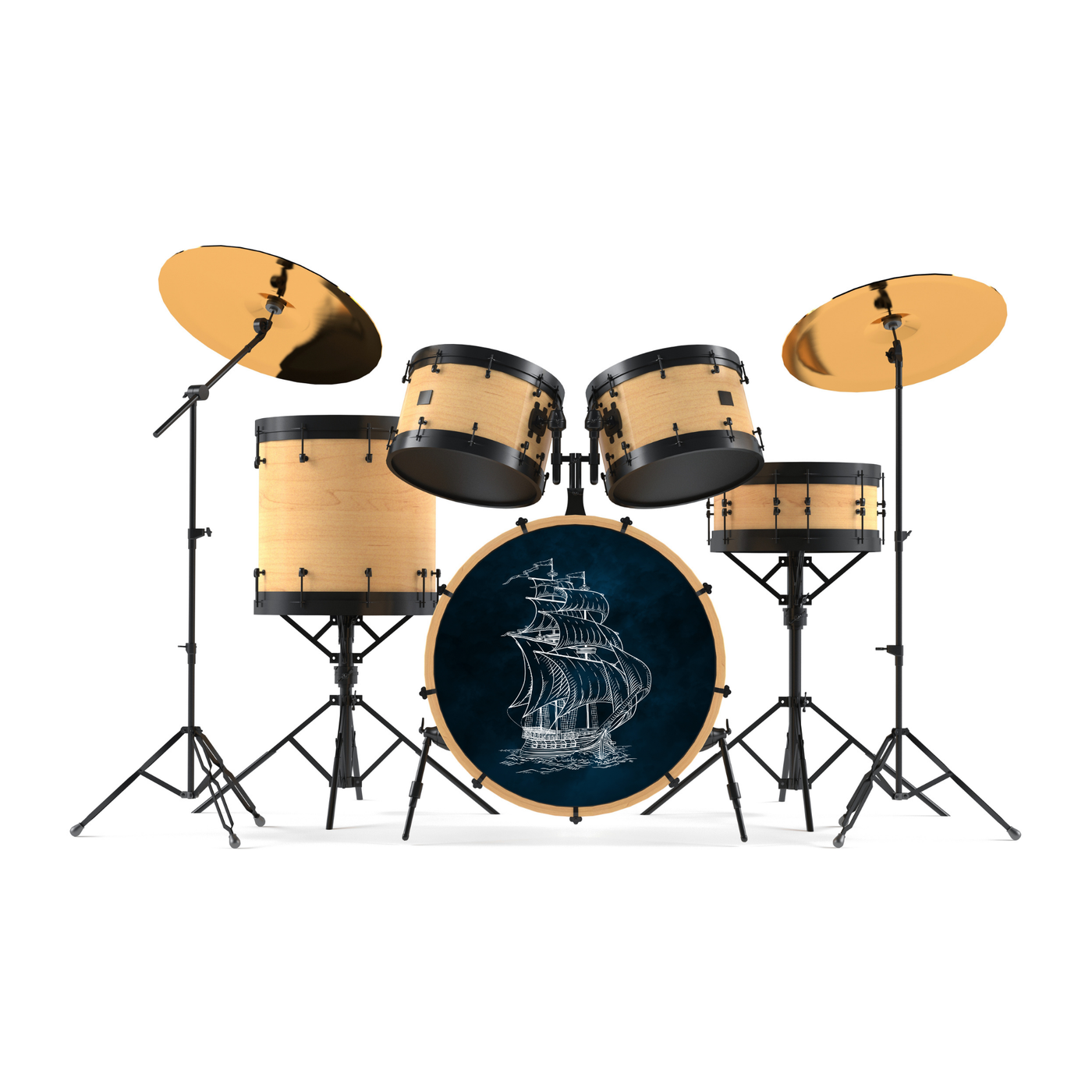 Nachleuchtender Bassdrumfell-Aufkleber mit Ship-Design - DER BANDMARKT