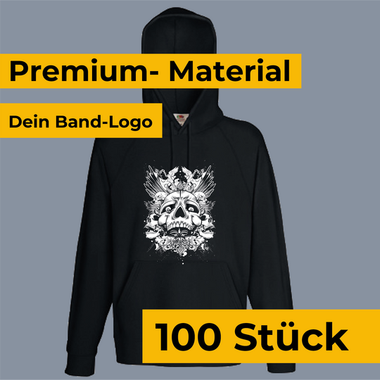 Premium Band-Hoodies - einfarbiger Druck (100 Stück) - DER BANDMARKT