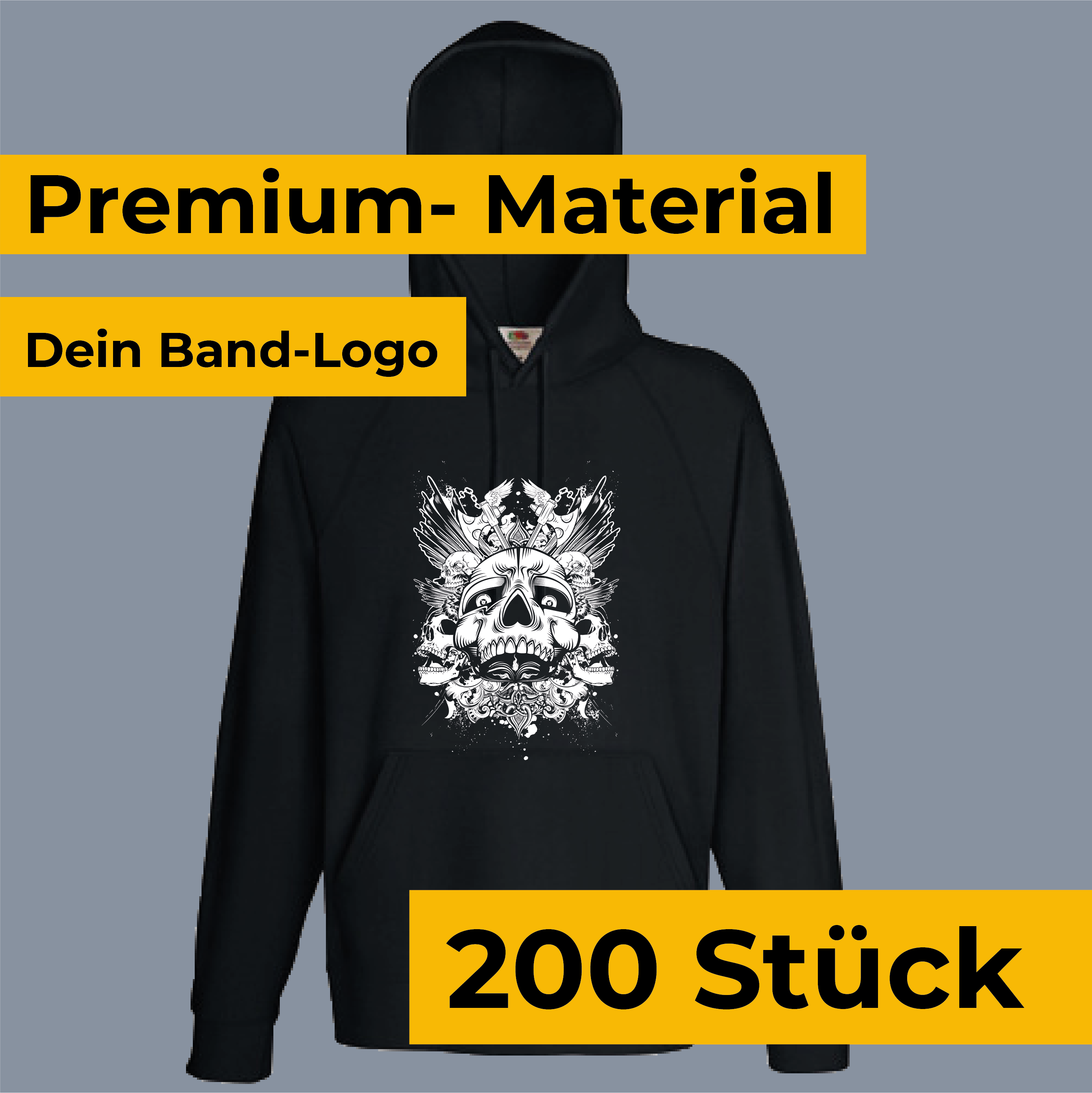 Premium Band-Hoodies - einfarbiger Druck (200 Stück) - DER BANDMARKT