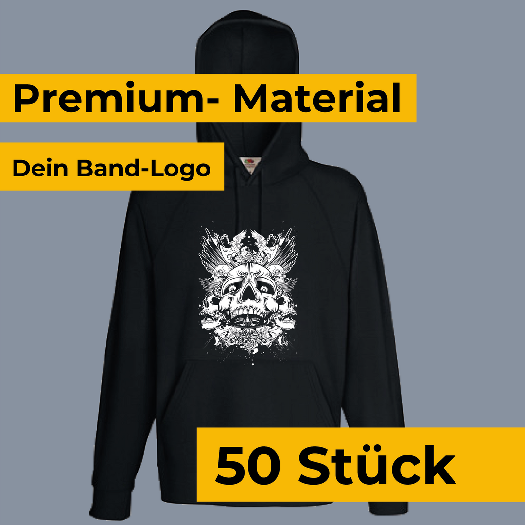 Premium Band-Hoodies - einfarbiger Druck (50 Stück) - DER BANDMARKT